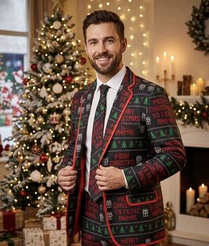 Mens Black Merry Christmas Filfthy Animal Holiday Blazer & Tie Size 2XL (50-52)